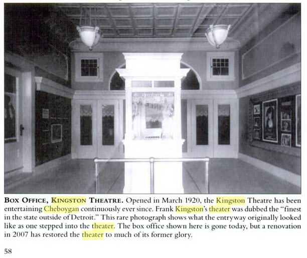 Kingston Theatre - From The Book Cheboygan By Matthew J Friday (newer photo)